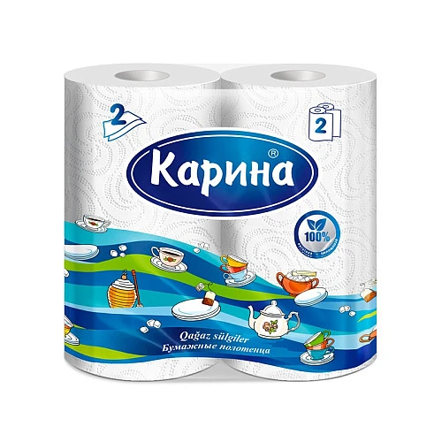 Полотенца бумажные в рулонах Карина 2-слойные, 12 м, белые, 2 шт.