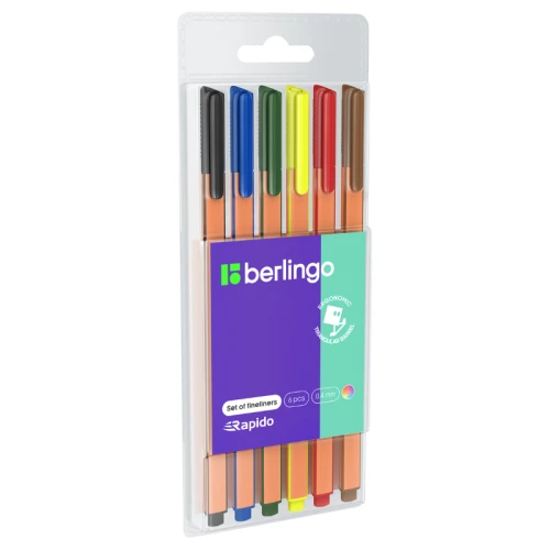 Набор капиллярных ручек Berlingo "Rapido" 0.4 мм, оранжевый корпус, 6 цветов
