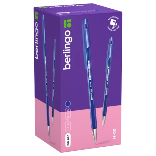 Ручка шариковая Berlingo "H-30" 0.7 мм, прозрачный корпус, синяя