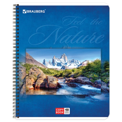 Тетрадь BRAUBERG "Природа" А5, на гребне, в клетку, 48 листов, ассорти