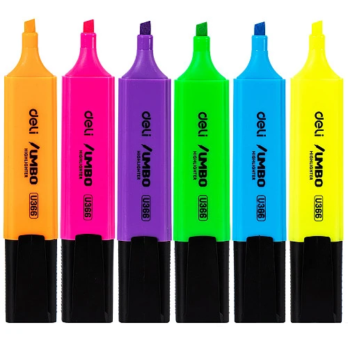 Набор текстовыделителей DELI "U366" скошенный, 1-5 мм, ассорти, 6 цветов