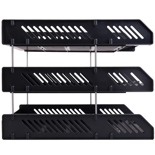 Лоток горизонтальный DELI 3 отделения, пластик, черный