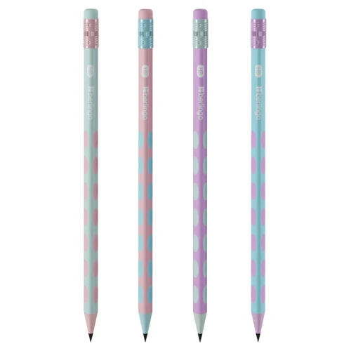 Карандаш чернографитный Berlingo "Haze" HB, с ластиком, трехгранный, ассорти