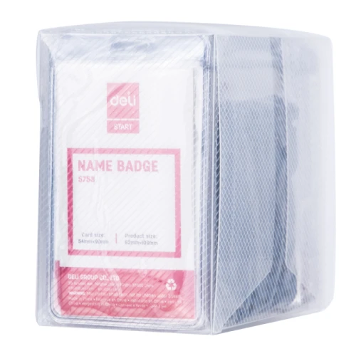 Бейдж вертикальный DELI 90*54 мм, прозрачный