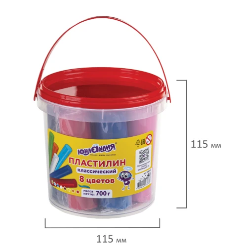 Пластилин ЮНЛАНДИЯ 8 цветов, ведро, 700 гр