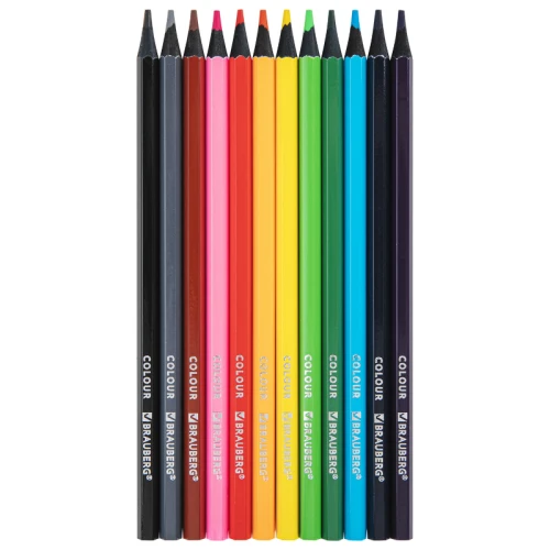 Карандаши цветные BRAUBERG черное дерево, 12 цветов