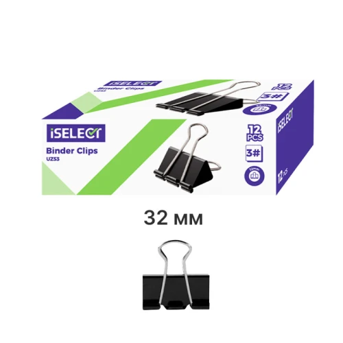 Зажим для бумаг iSelect "Z53" 32 мм, чёрные, 12 шт.