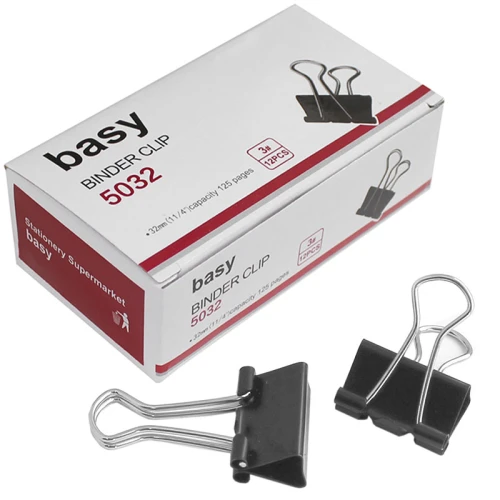 Зажим для бумаг BASY 32 мм, чёрные, 12 шт.