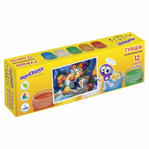 Гуашь ЮНЛАНДИЯ 12 цветов по 25 мл, картонная упаковка