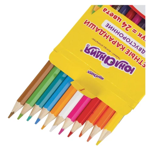 Карандаши цветные ЮНЛАНДИЯ двусторонние, 24 цвета, картонная упаковка