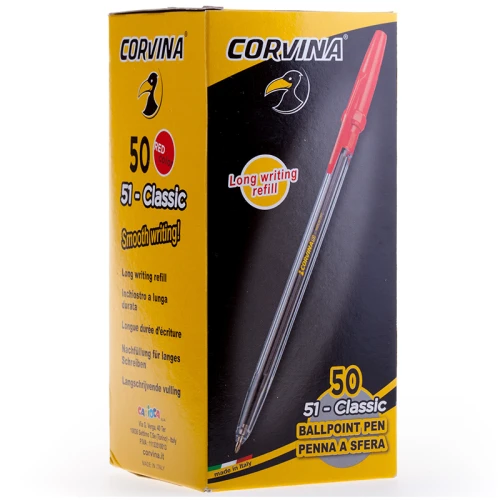 Ручка шариковая Corvina "51 Classic" 1 мм, прозрачный корпус, красная