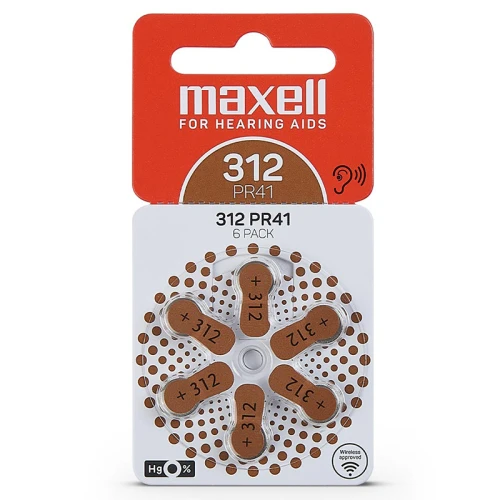 Батарейки для слуховых аппаратов MAXELL PR41 (312) воздушно-цинковый, 6 шт