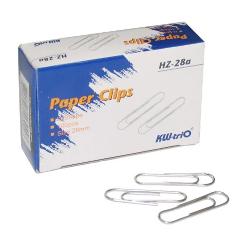 Скрепки канцелярские KW-Trio 28 мм, никелированные, 100 шт. в картонной коробке