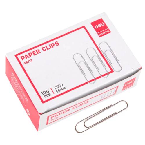 Скрепки канцелярские DELI 50 мм, никелированное, 100 шт. в картонной коробке