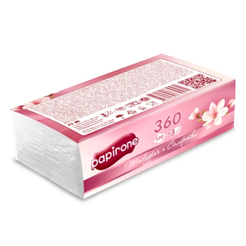 Салфетки бумажные Papirone "Магнолия" 3-слойные, 15,5*20 см, белые, 120 листов