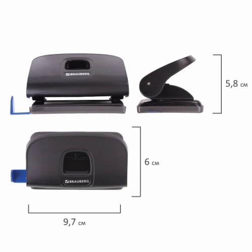 Дырокол до 10 листов BRAUBERG "Extra", пластиковый корпус, черный