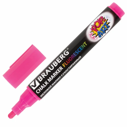Маркер меловой BRAUBERG "POP-ART" сухостираемый, 5 мм, розовый