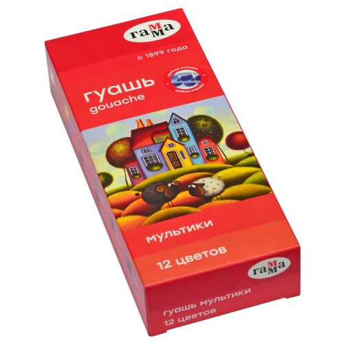 Гуашь Гамма "Мультики" 12 цветов по 15 мл, картонная упаковка