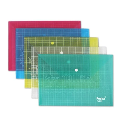 Папка-конверт на кнопке Foska А4, 180 мкм, ассорти