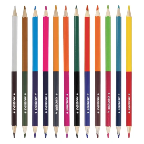 Карандаши цветные ЮНЛАНДИЯ двусторонние, 24 цвета, картонная упаковка