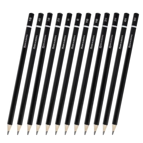 Набор карандашей чернографитных BRAUBERG "Line" 5Н-5В, 12 шт.