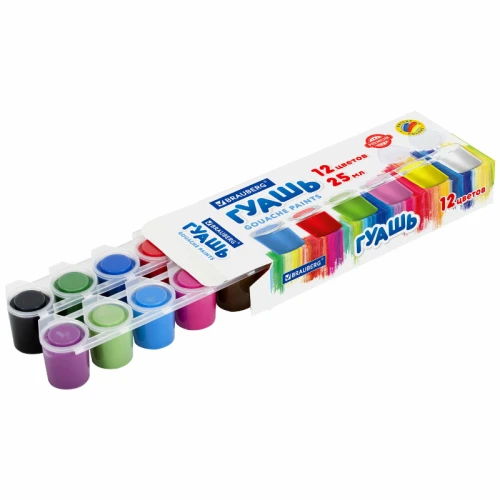 Гуашь BRAUBERG 12 цветов по 25 мл, картонная упаковка