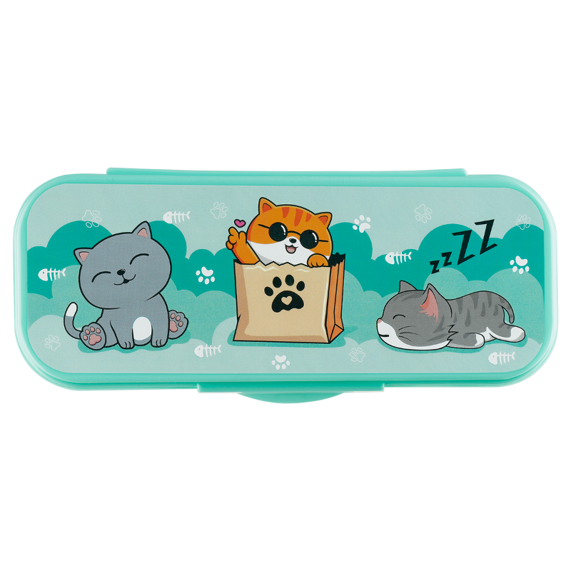Пенал-футляр СТАММ "Коты" 215*90*43 мм, пластик, бирюзовый