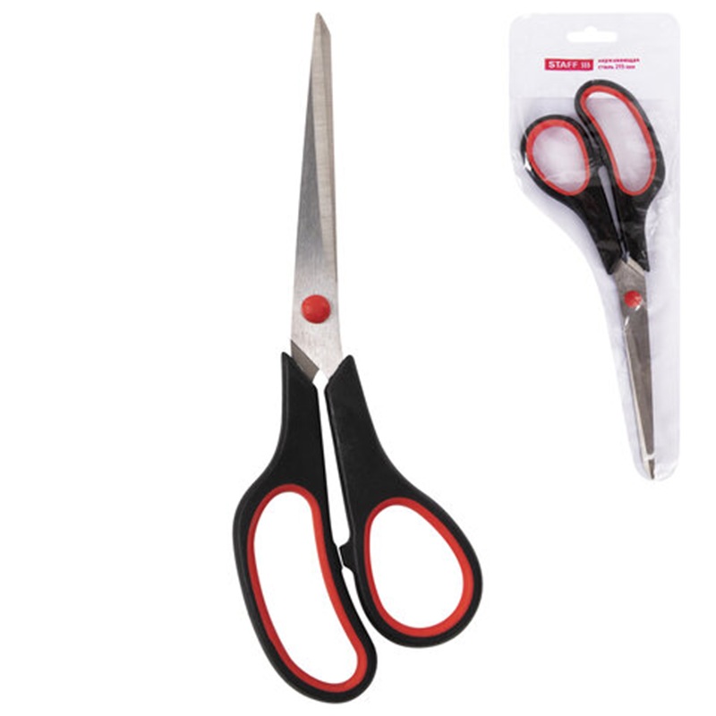 Ножницы STAFF "EVERYDAY" 215 мм, резиновые вставки, ПВХ чехол, черно-красный