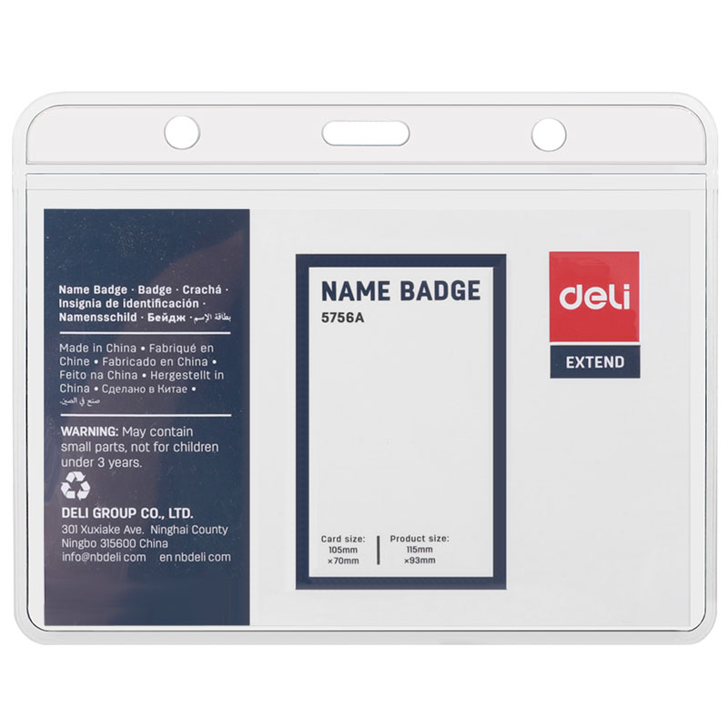Бейдж горизонтальный DELI 93*115 мм, без зажима, прозрачный