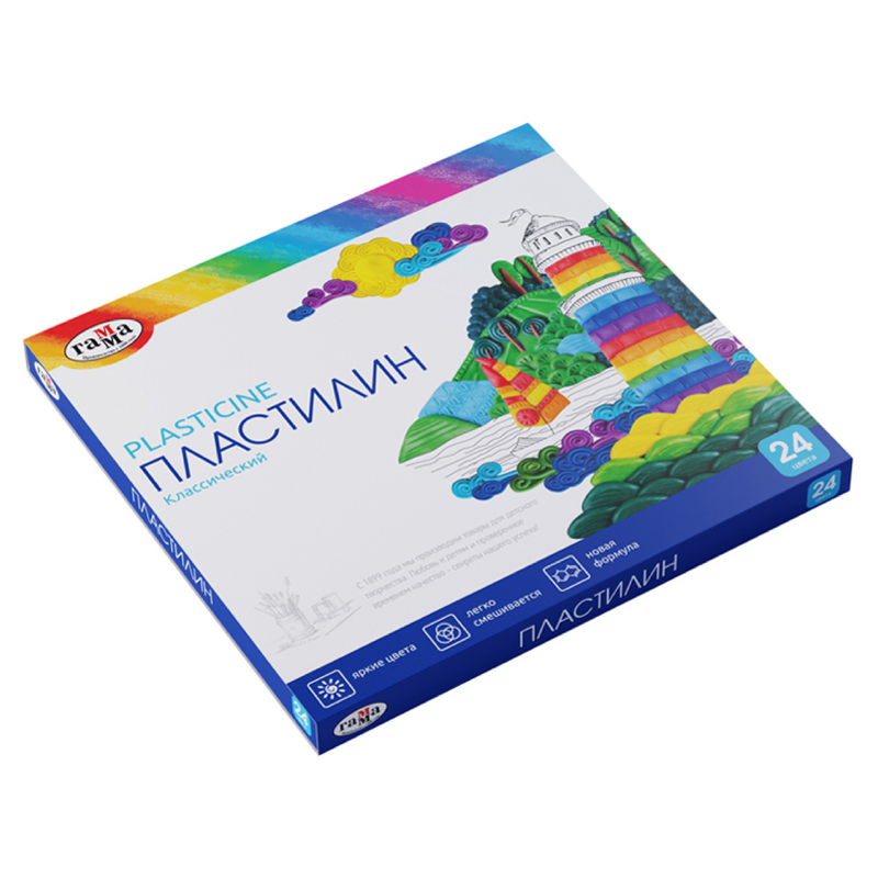Пластилин Гамма "Классический" 24 цвета, 480 гр, со стеком