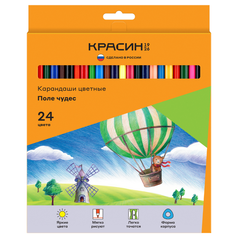 Карандаши цветные Красин "Поле чудес" трехгранные, 24 цвета