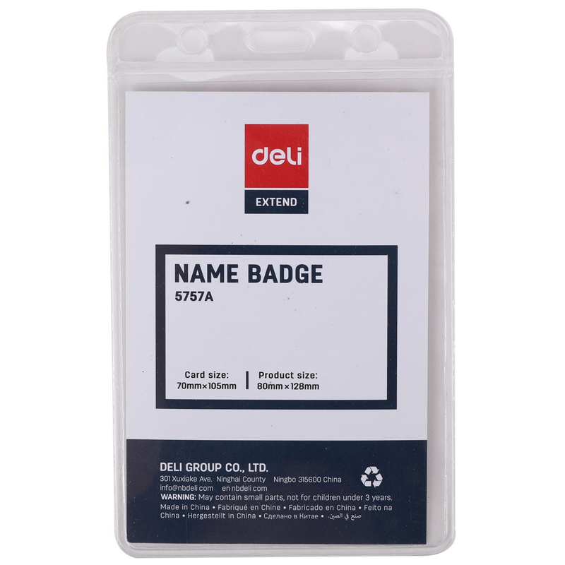 Бейдж вертикальный DELI 105*70 мм, без держателя, прозрачный