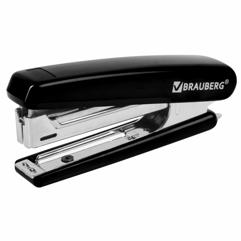 Степлер до 12 листов BRAUBERG "Classic" пластик, №10, черный, с антистеплером