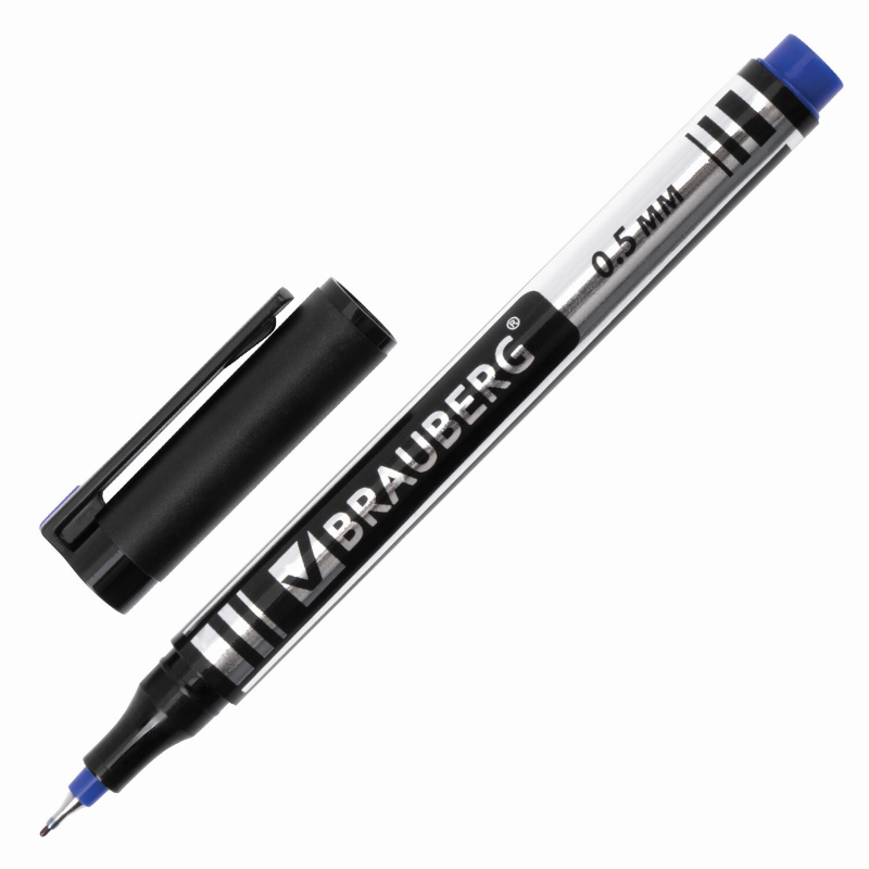 Маркер перманентный BRAUBERG "JET" супертонкий, 0.5 мм, синий