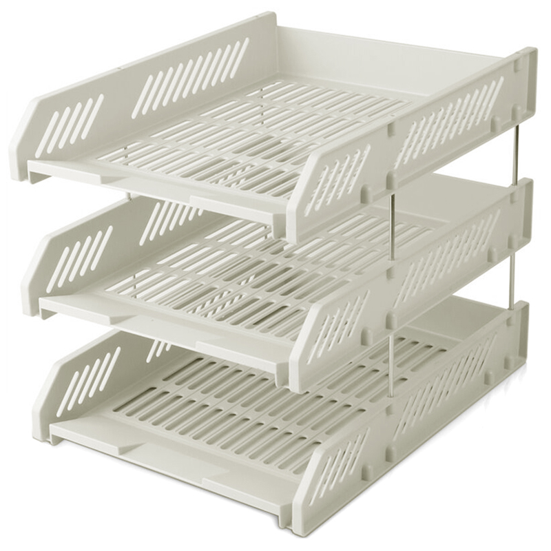 Лоток горизонтальный DELI, 3-х рядный, пластик, серый