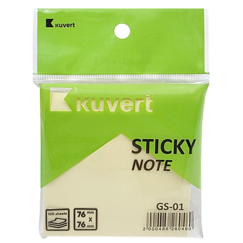 Блок самоклеящийся KUVERT "Sticky" 76*76 мм, жёлтый, 100 листов