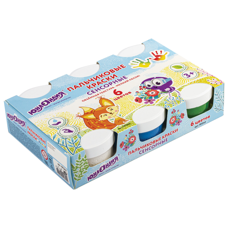 Краски пальчиковые ЮНЛАНДИЯ "Лисёнок" сенсорные, 6 цветов по 60 мл