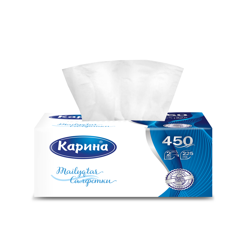 Салфетки бумажные Карина 2-слойные, 15,5*20 см, белые, 225 листов