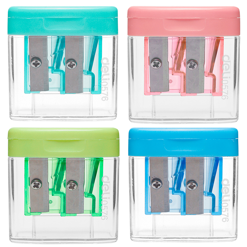 Точилка пластиковая DELI "Comiko" 2 отверстия, контейнер, ассорти