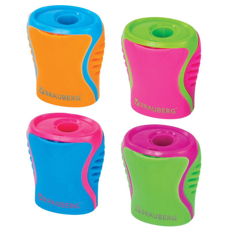 Точилка пластиковая BRAUBERG 1 отверстие, контейнер, ассорти