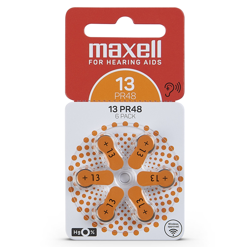 Батарейки для слуховых аппаратов MAXELL PR48 (13), воздушно-цинковый, 6 шт