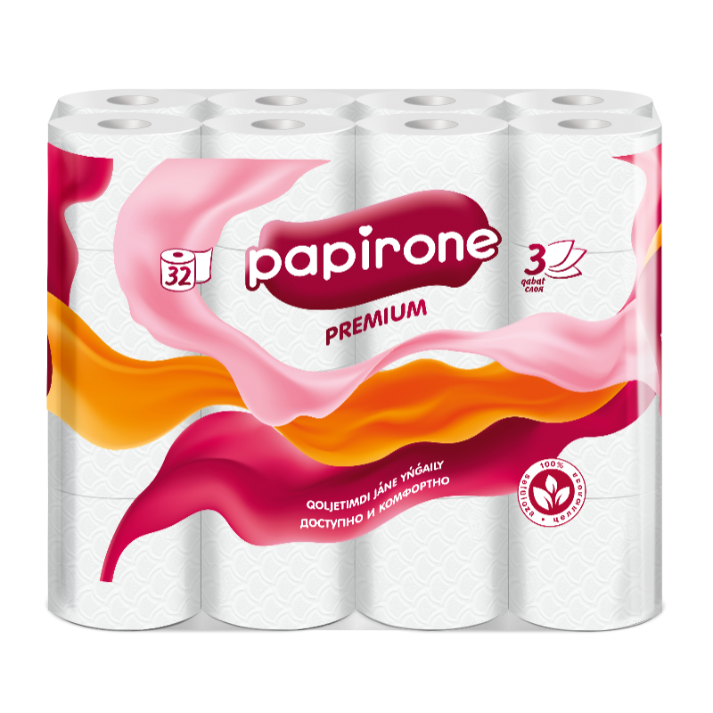 Туалетная бумага Papirone 3-слойная, белая, 32 шт.