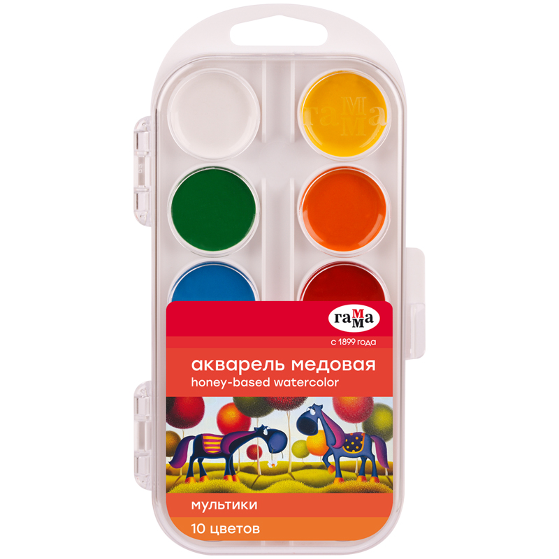 Краски акварельные Гамма "Мультики" медовые, 10 цветов