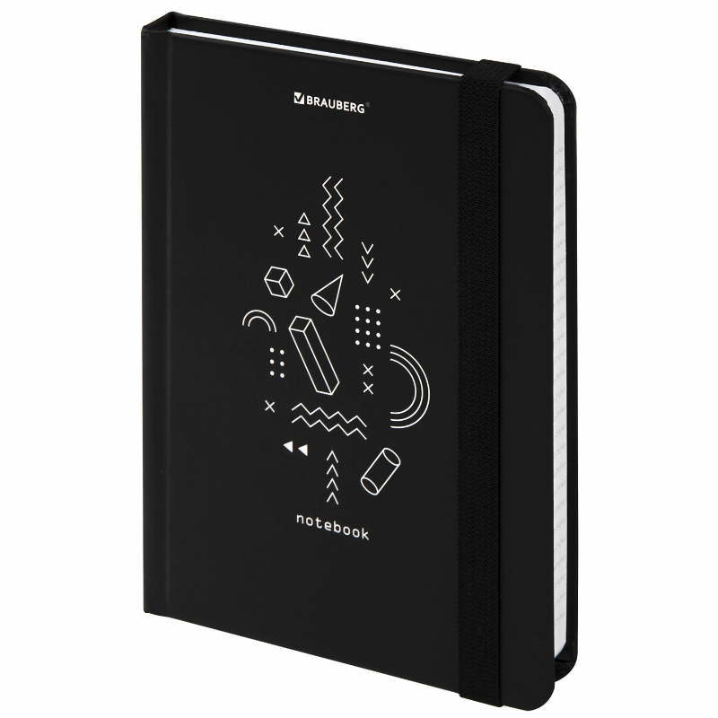 Блокнот BRAUBERG "Elements" А6, с резинкой, в клетку, 96 листов, черный