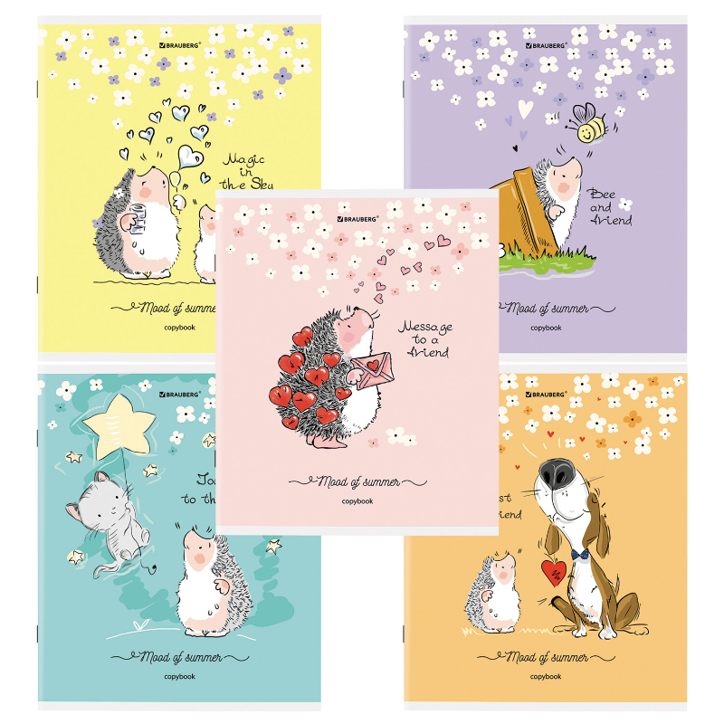 Тетрадь BRAUBERG "Приключения Ёжика" А5, в клетку, 48 листов, ассорти