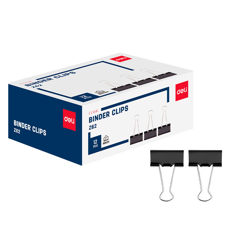 Зажим для бумаг DELI "Z62" 41 мм, чёрные, 12 шт.