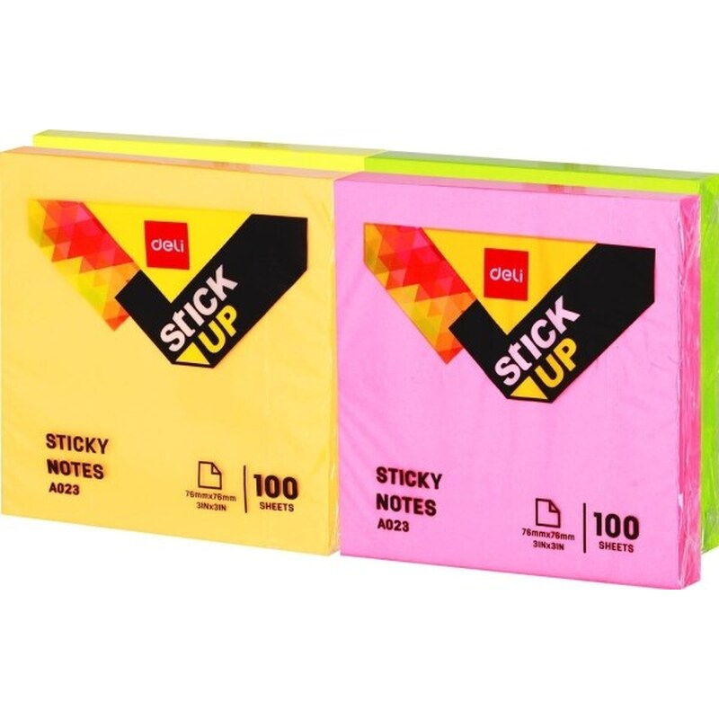 Блок самоклеящийся DELI "Stick Up" 76*76 мм, НЕОН ассорти, 100 листов