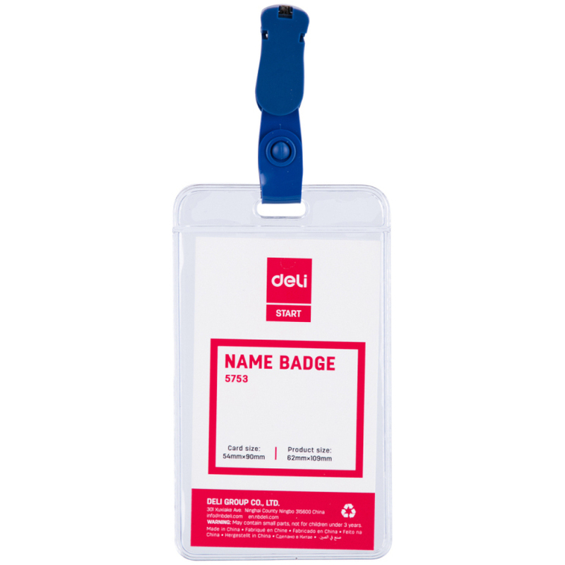 Бейдж вертикальный DELI 90*54 мм, прозрачный