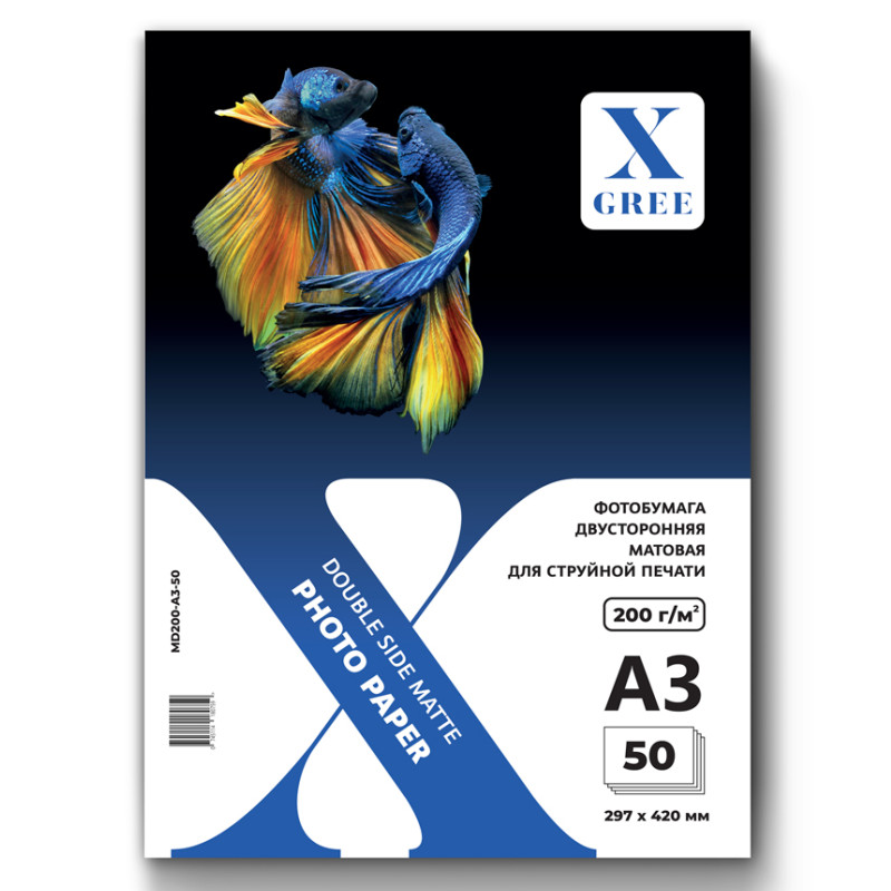 Фотобумага X-Gree А3, 200 г/м2, матовая, двусторонняя, 50 листов