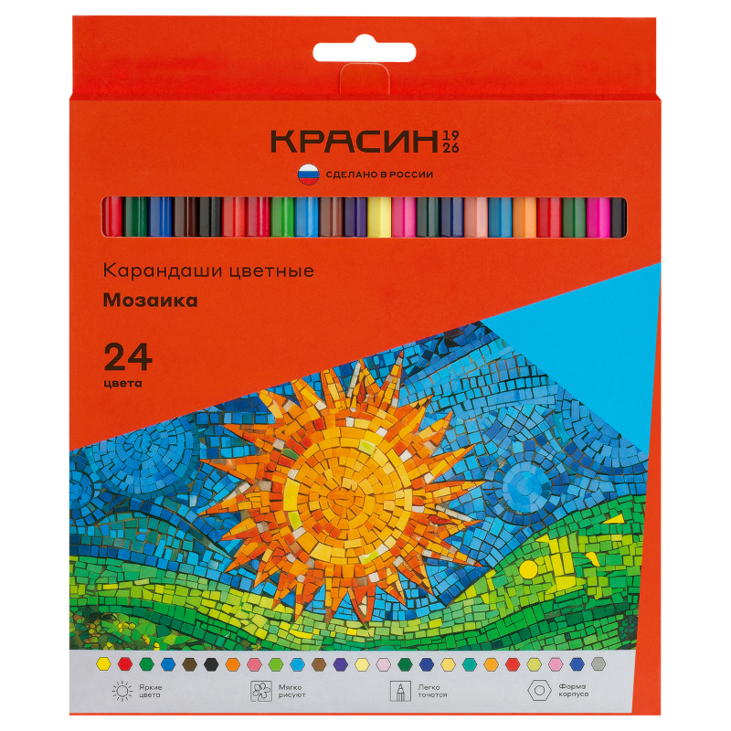 Карандаши цветные Красин "Мозаика" шестигранные, 24 цвета
